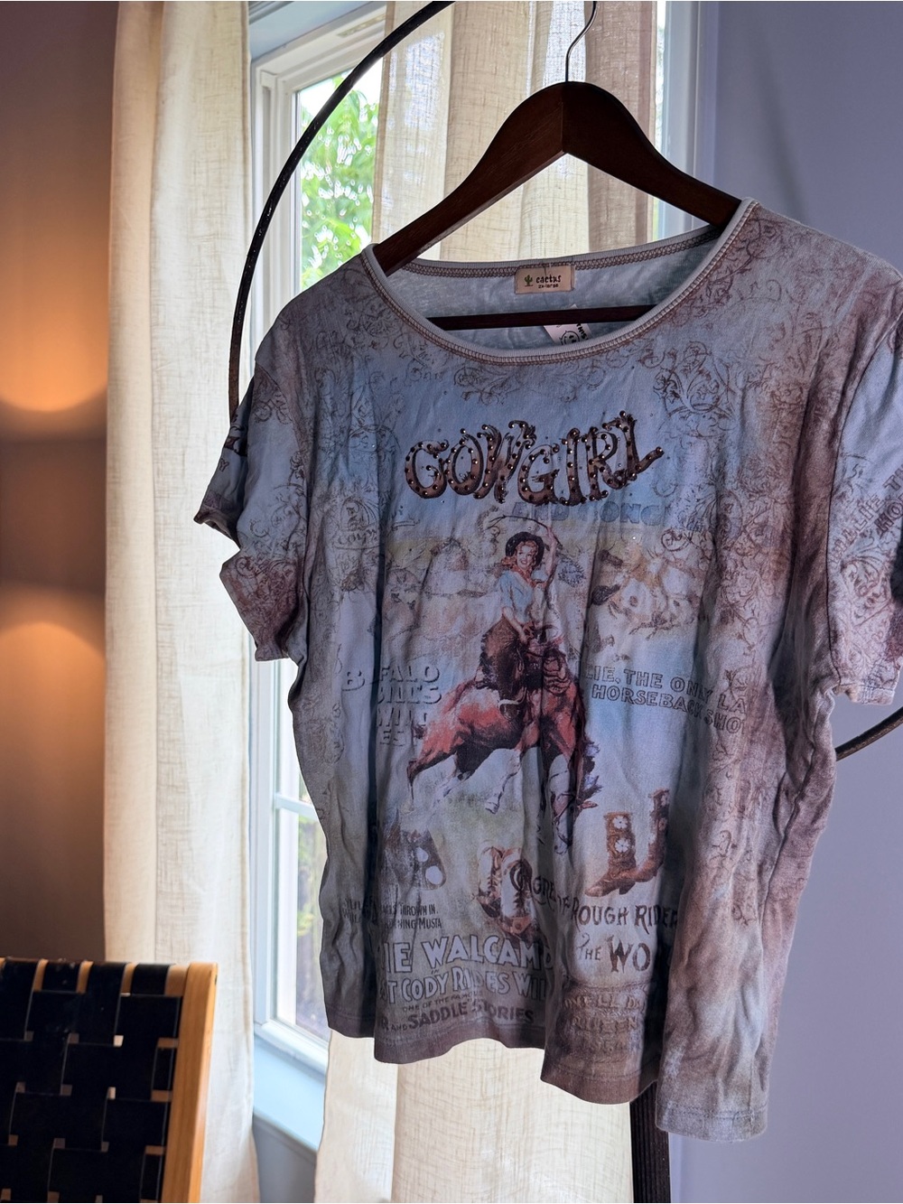 Cactus Light Blue Cowgirl Graphic Short Sleeve Tee